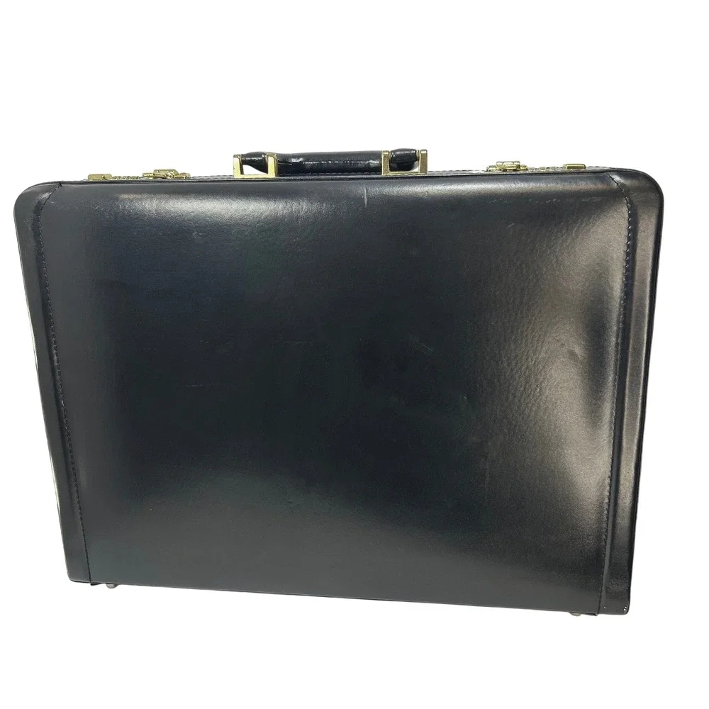 Vintage Dark Academia Leather Briefcase Attache Case Top Grain Leather Black